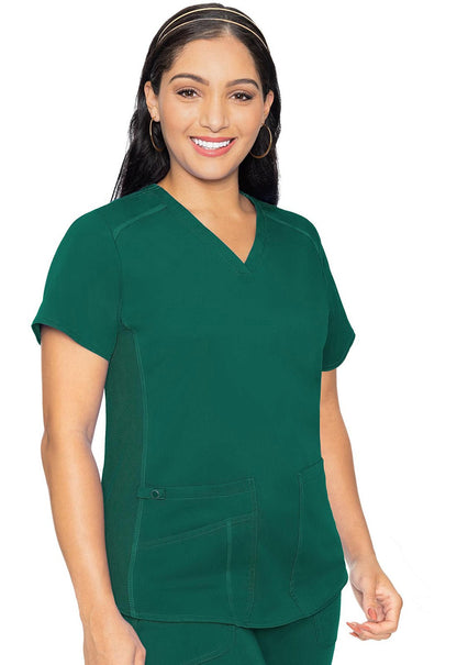 Med Couture Touch V Neck Scrub Top MC7459 in Black, Cie, Navy, Pewter, Royal, White - Scrubs Select