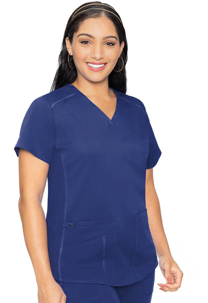 Med Couture Touch V Neck Scrub Top MC7459 in Black, Cie, Navy, Pewter, Royal, White - Scrubs Select