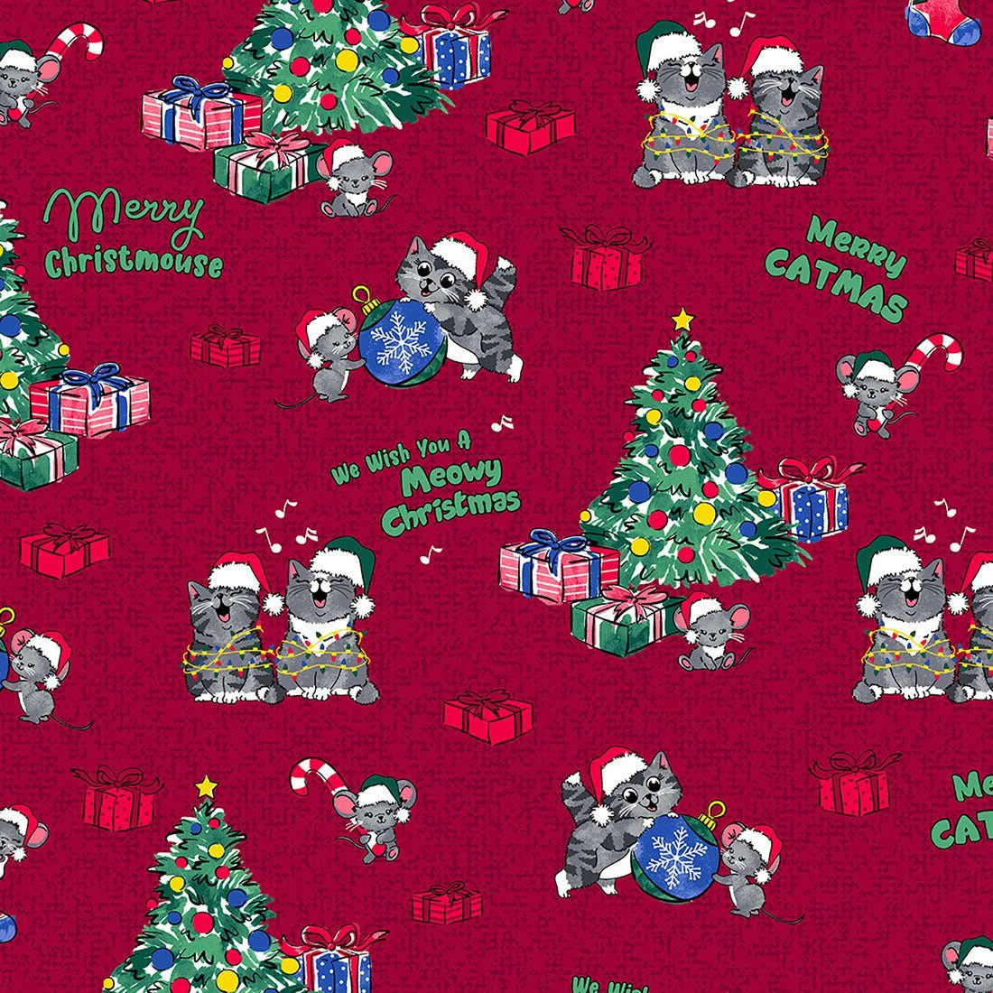 Meowy Christmouse Cherokee Cat Mouse Christmas Print V Neck Scrub Top CK616 MWCM - Scrubs Select