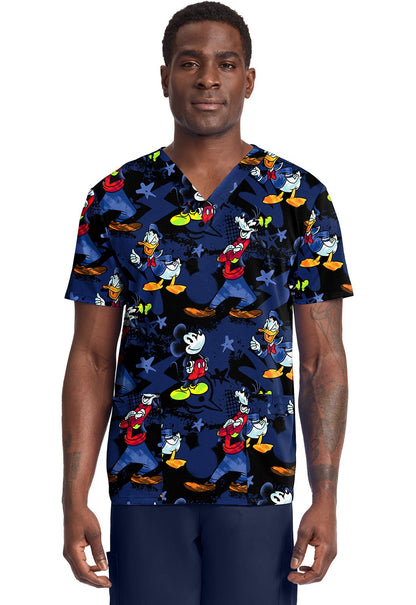Mickey Donald Goofy Cherokee Tooniforms Disney Men's V Neck Scrub Top TF788 MKZB - Scrubs Select