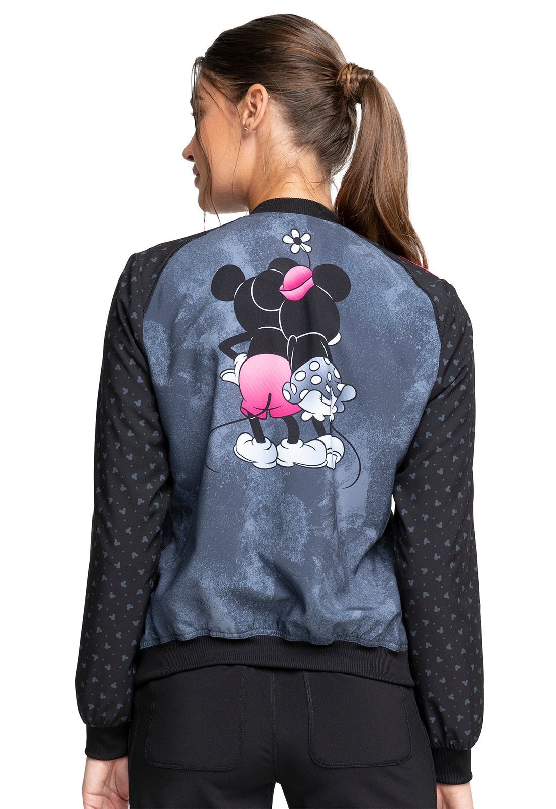 Mickey Minnie Mouse Cherokee Infinity Disney Print Warm Up Scrub Jacket CK324 MKWG - Scrubs Select