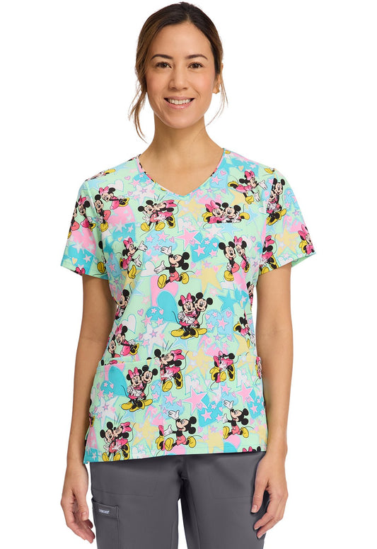 MIckey Minnie Mouse Cherokee Tooniforms Disney V Neck Scrub Top TF614 MKGV - Scrubs Select