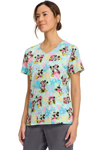 MIckey Minnie Mouse Cherokee Tooniforms Disney V Neck Scrub Top TF614 MKGV - Scrubs Select
