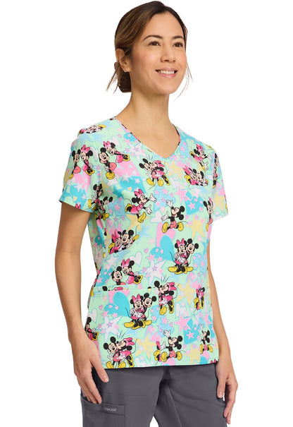 MIckey Minnie Mouse Cherokee Tooniforms Disney V Neck Scrub Top TF614 MKGV - Scrubs Select