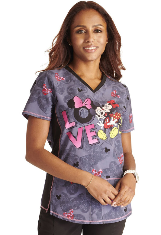 Mickey Minnie Mouse Cherokee Tooniforms Disney V Neck Top TF783 MKVE - Scrubs Select