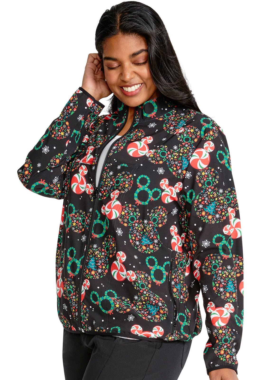 Mickey Mouse Cherokee Tooniforms Disney Christmas Packable Scrub Jacket TF320 MKZD - Scrubs Select