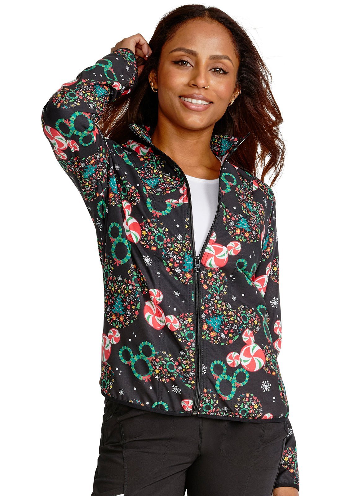 Mickey Mouse Cherokee Tooniforms Disney Christmas Packable Scrub Jacket TF320 MKZD - Scrubs Select