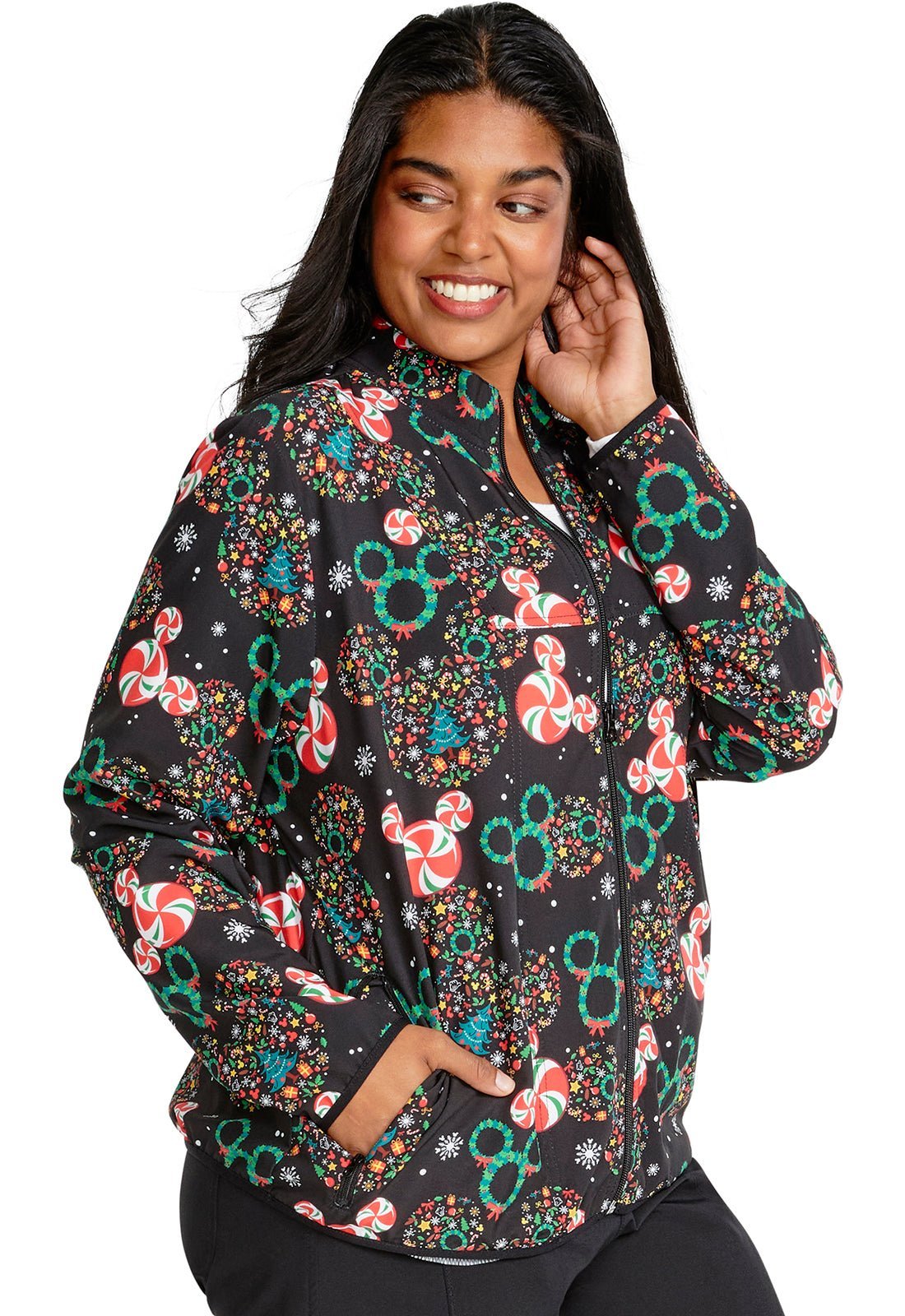 Mickey Mouse Cherokee Tooniforms Disney Christmas Packable Scrub Jacket TF320 MKZD - Scrubs Select