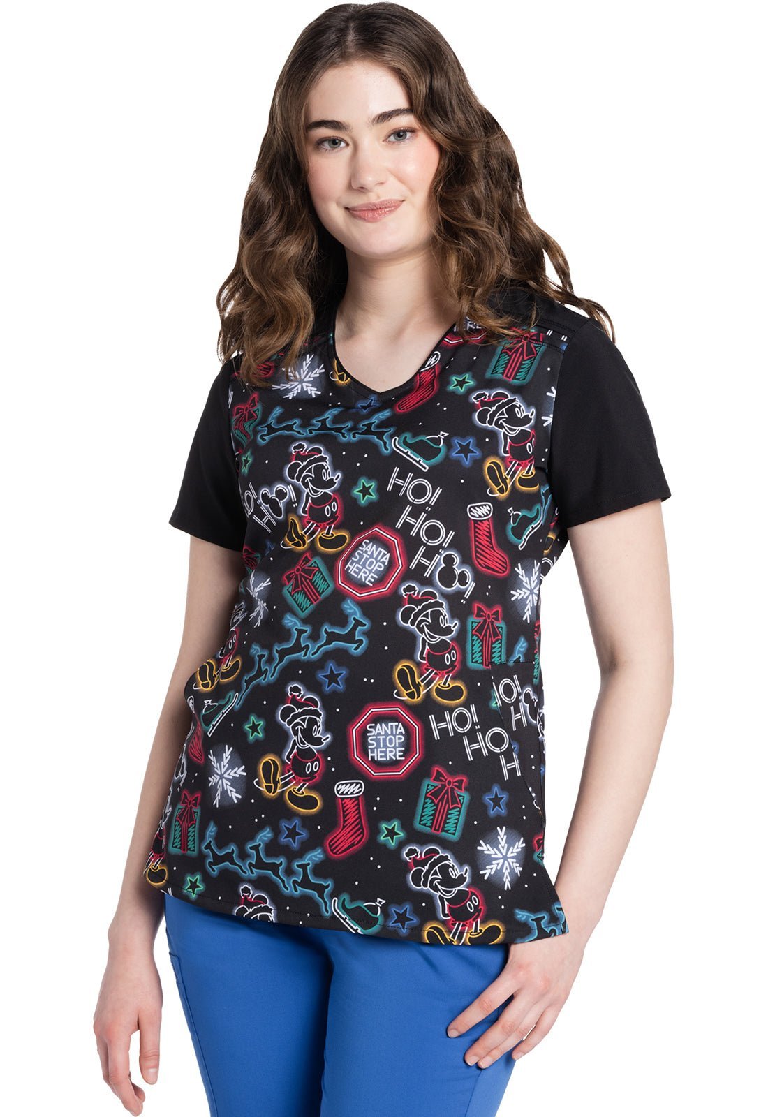 Mickey Mouse Tooniforms Disney Christmas V Neck Scrub Top TF639 MKWX - Scrubs Select