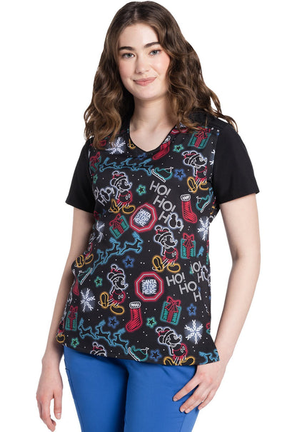 Mickey Mouse Tooniforms Disney Christmas V Neck Scrub Top TF639 MKWX - Scrubs Select