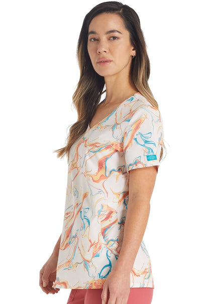 Mineral Swirl Dickies EDS Print V Neck Scrub Top DK881 MRSW - Scrubs Select