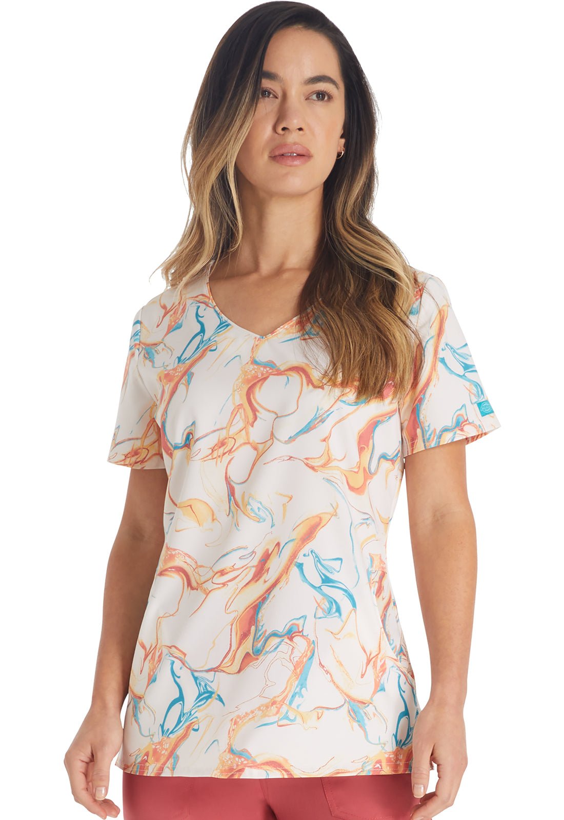 Mineral Swirl Dickies EDS Print V Neck Scrub Top DK881 MRSW - Scrubs Select