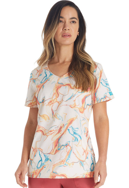 Mineral Swirl Dickies EDS Print V Neck Scrub Top DK881 MRSW - Scrubs Select