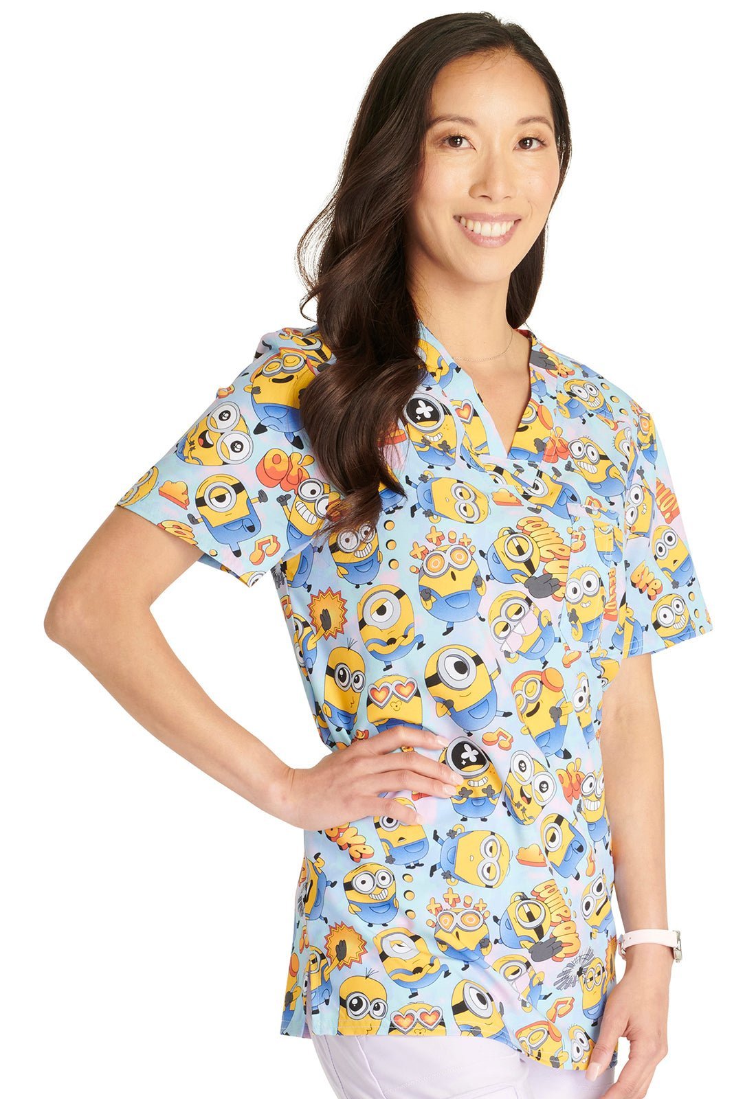 Minions Cherokee Tooniforms Unisex V Neck Scrub Top TF688 DPKT - Scrubs Select