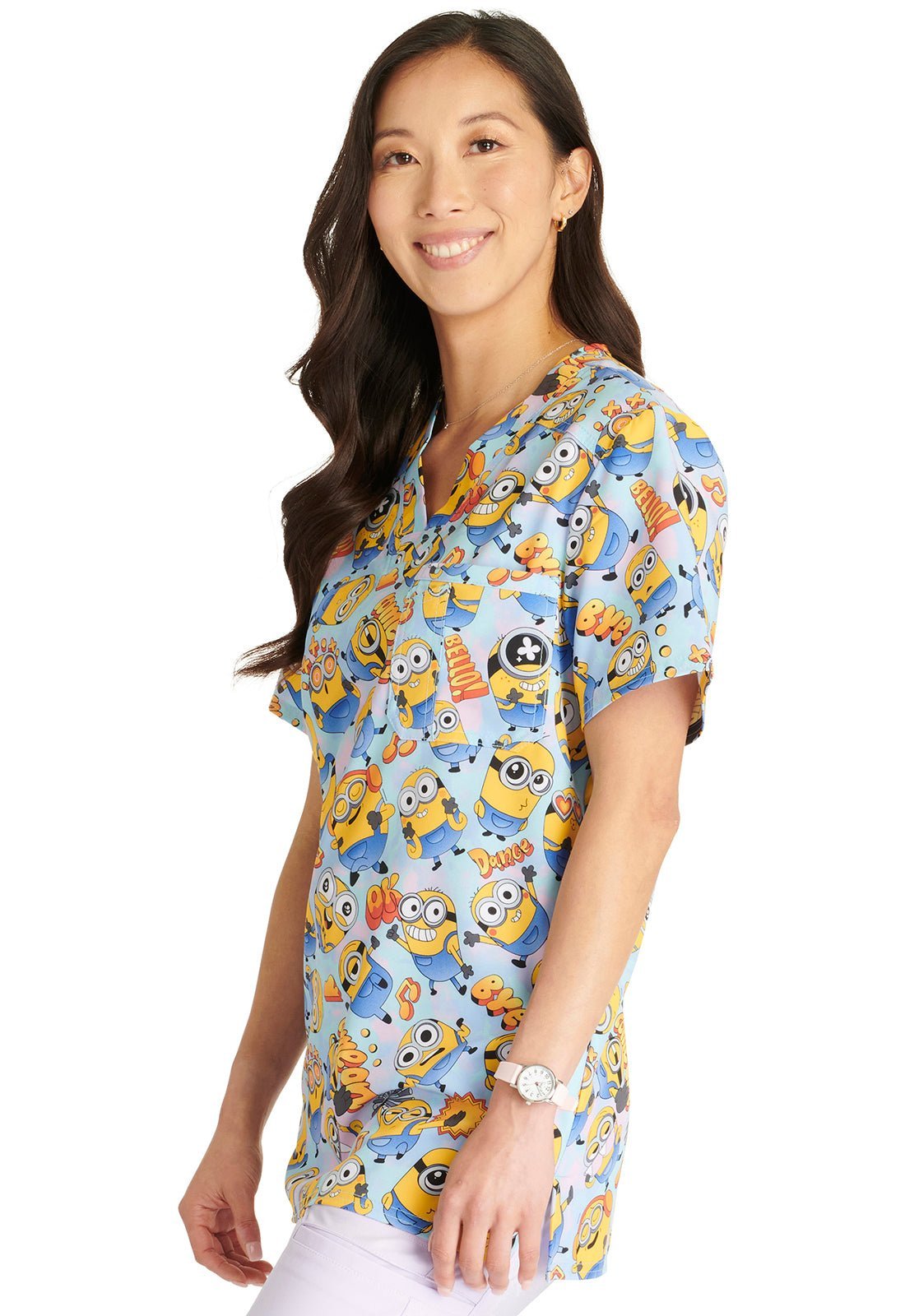 Cherokee TF688 DPKT Minions Breakin' Thru Unisex V-Neck Scrub Top