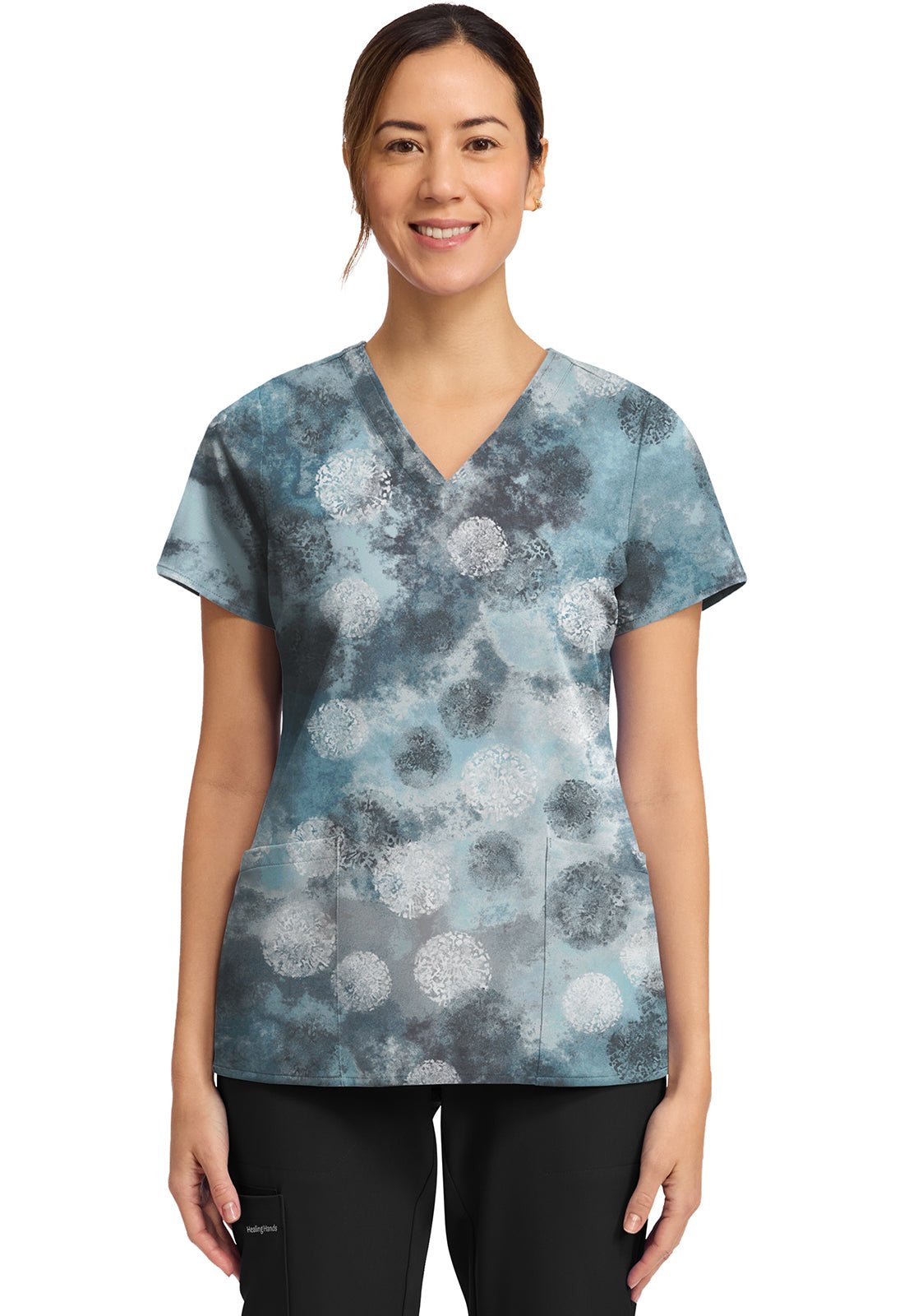 Moody Dots Healing Hands Amanda Print Scrub V Neck Top HH910 MDDT - Scrubs Select