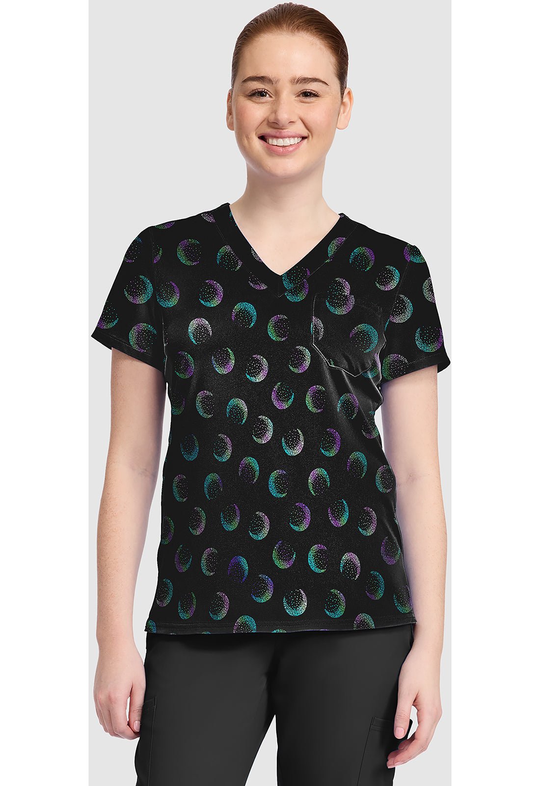 Moonlight Shimmer Med Couture Print V Neck Scrub Top MC632 MNLH - Scrubs Select