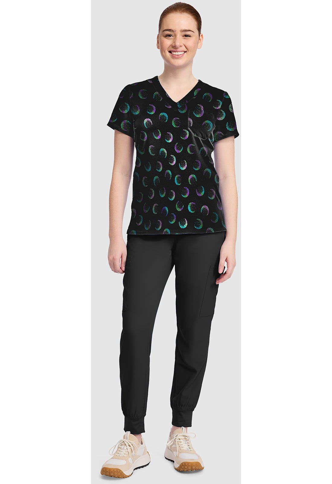 Moonlight Shimmer Med Couture Print V Neck Scrub Top MC632 MNLH - Scrubs Select