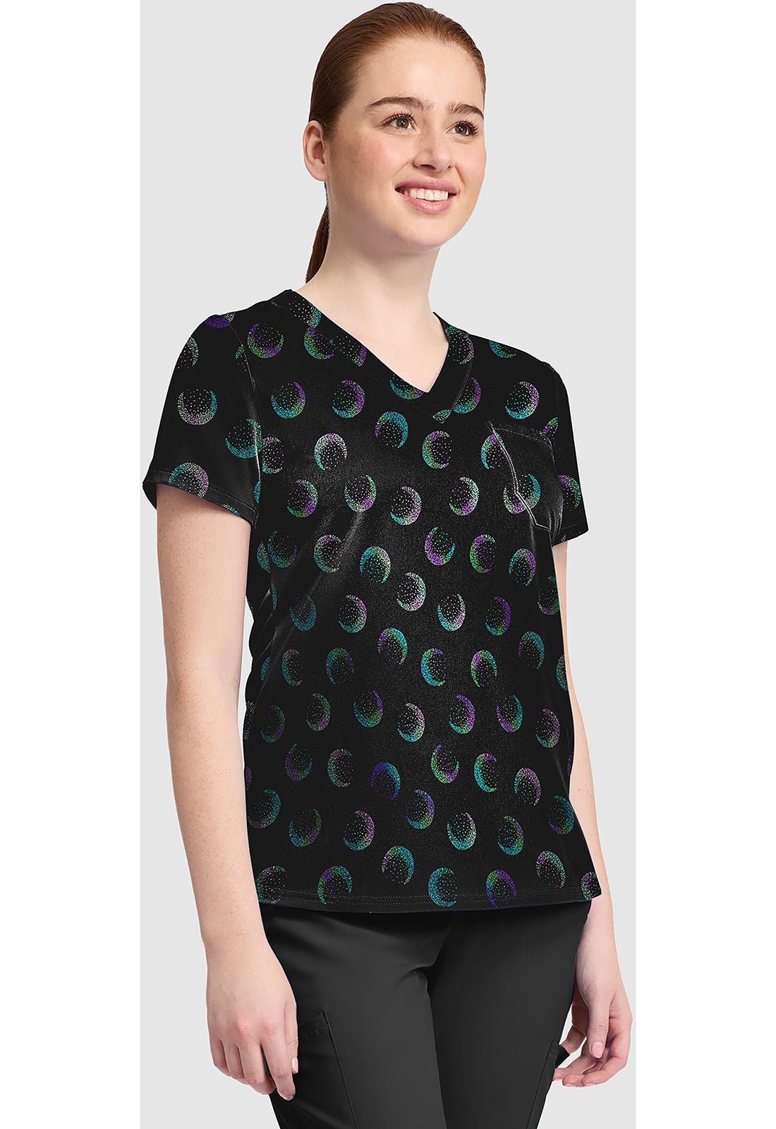 Moonlight Shimmer Med Couture Print V Neck Scrub Top MC632 MNLH - Scrubs Select
