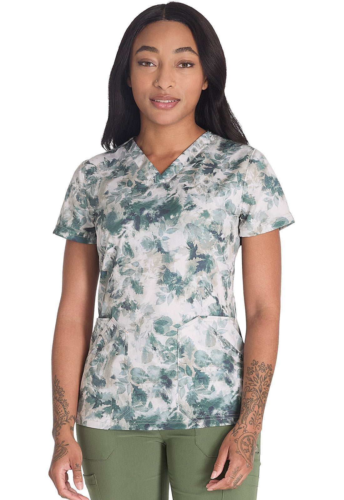 Nature Trail Dickies Print V Neck Scrub Top DK667 NTRL - Scrubs Select