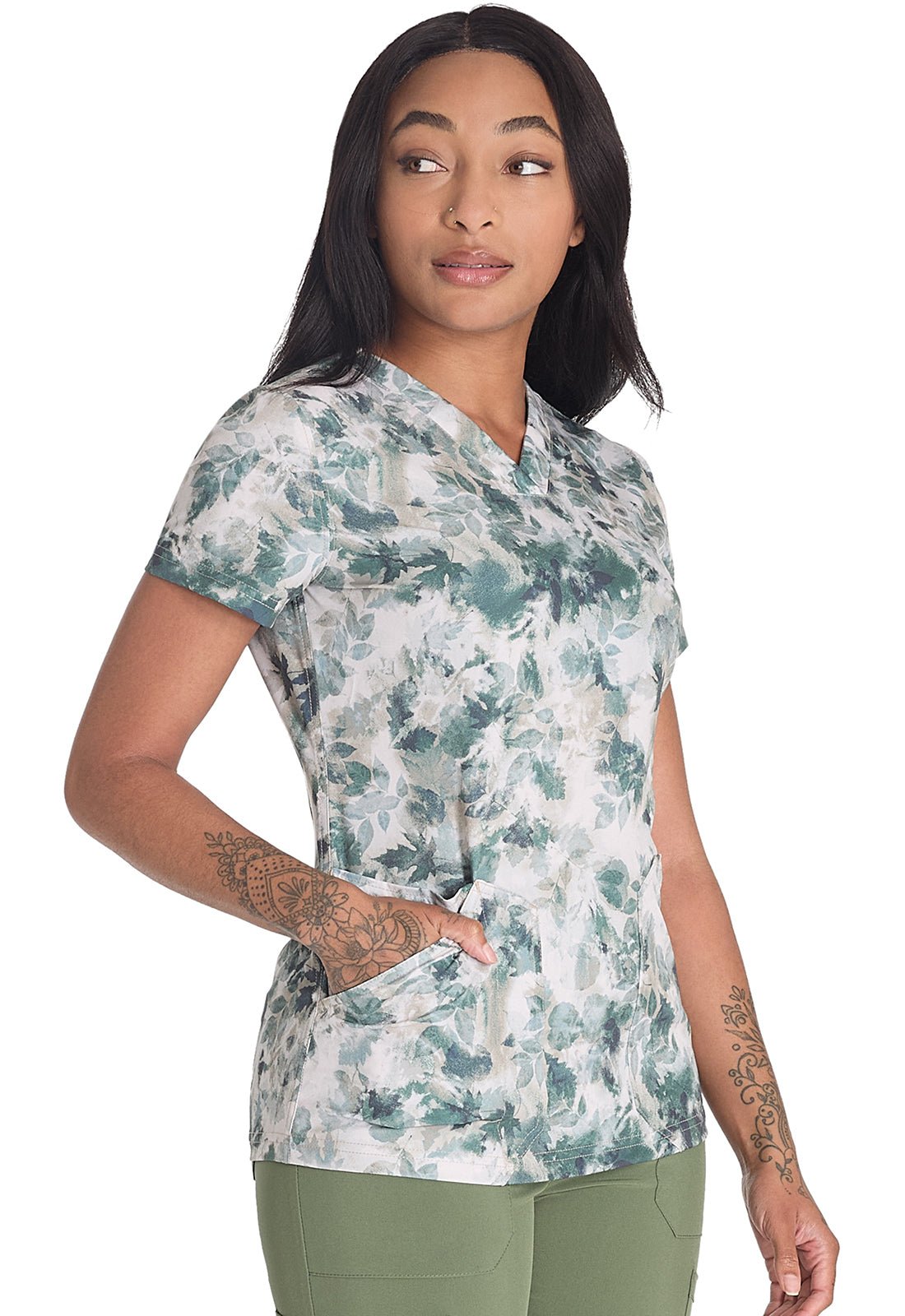 Nature Trail Dickies Print V Neck Scrub Top DK667 NTRL - Scrubs Select