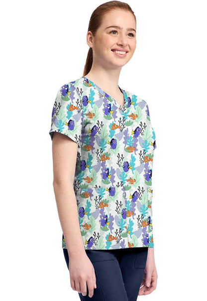 Nemo and Dory Tooniforms Licensed Disney V Neck Scrub Top TF796 FNND - Scrubs Select