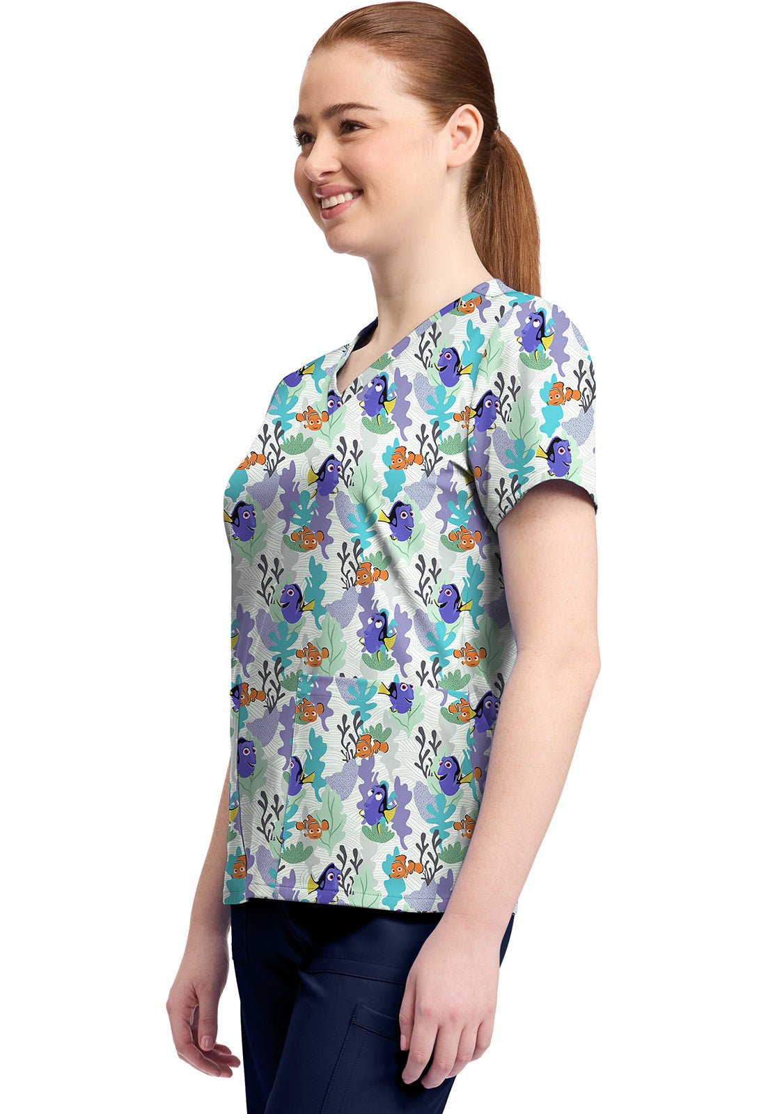 Nemo and Dory Tooniforms Licensed Disney V Neck Scrub Top TF796 FNND - Scrubs Select