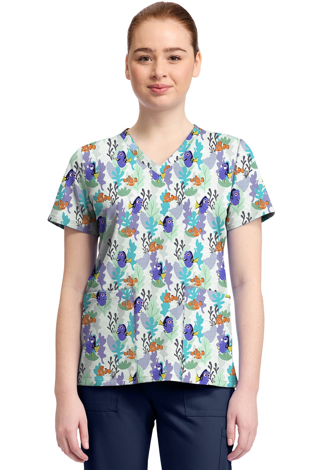 Nemo and Dory Tooniforms Licensed Disney V Neck Scrub Top TF796 FNND - Scrubs Select