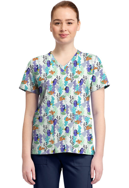 Nemo and Dory Tooniforms Licensed Disney V Neck Scrub Top TF796 FNND - Scrubs Select