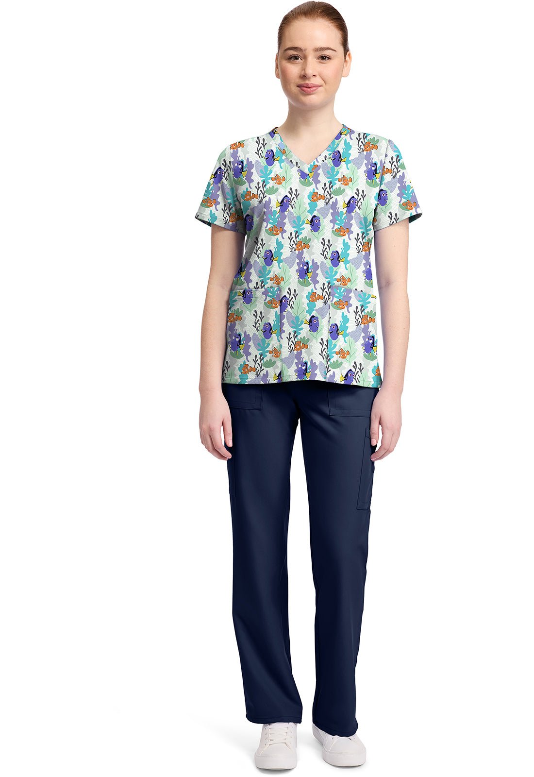 Nemo and Dory Tooniforms Licensed Disney V Neck Scrub Top TF796 FNND - Scrubs Select