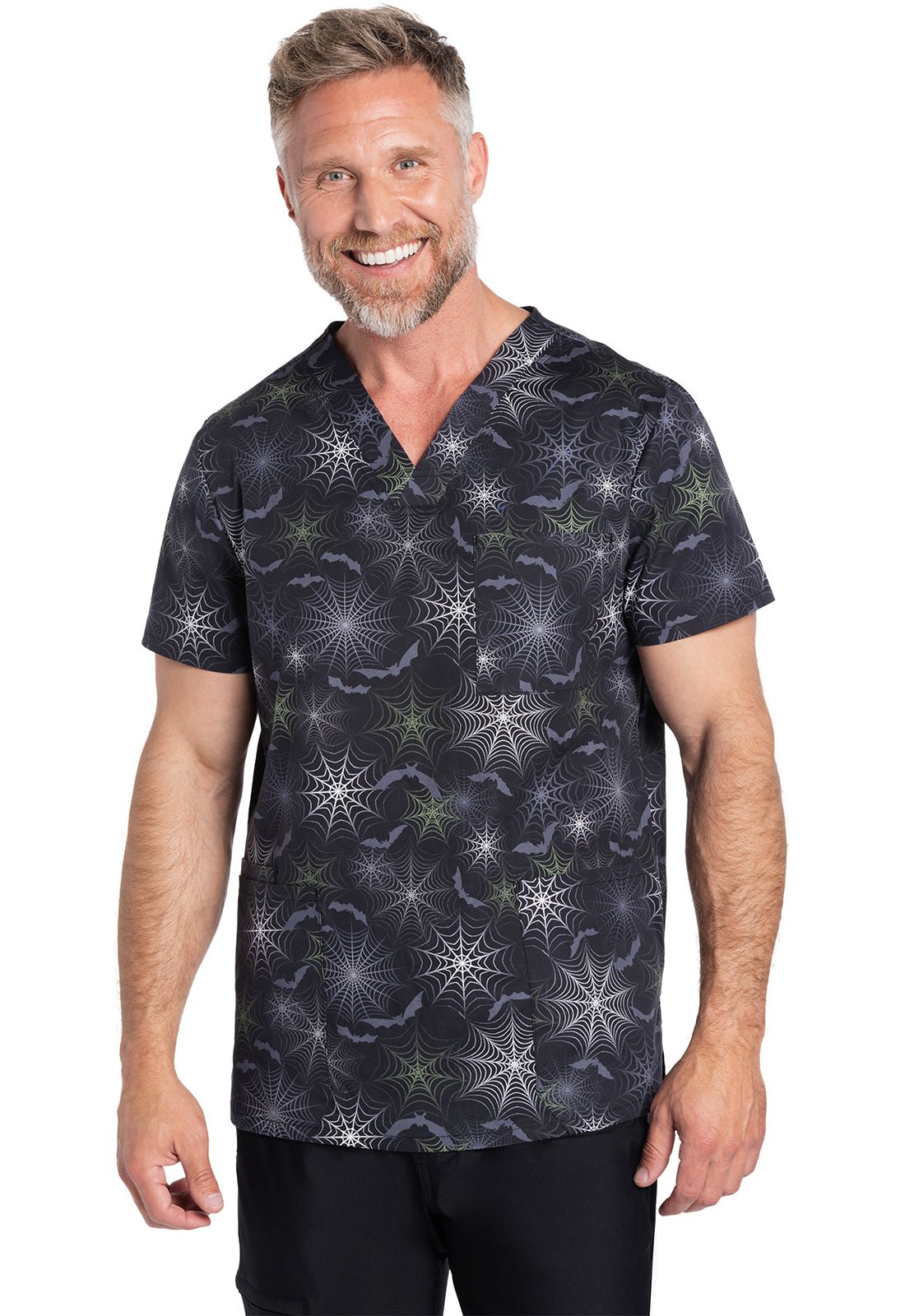 Night Webs Cherokee Print Unisex Halloween V Neck Scrub Top CK691 NTWB - Scrubs Select