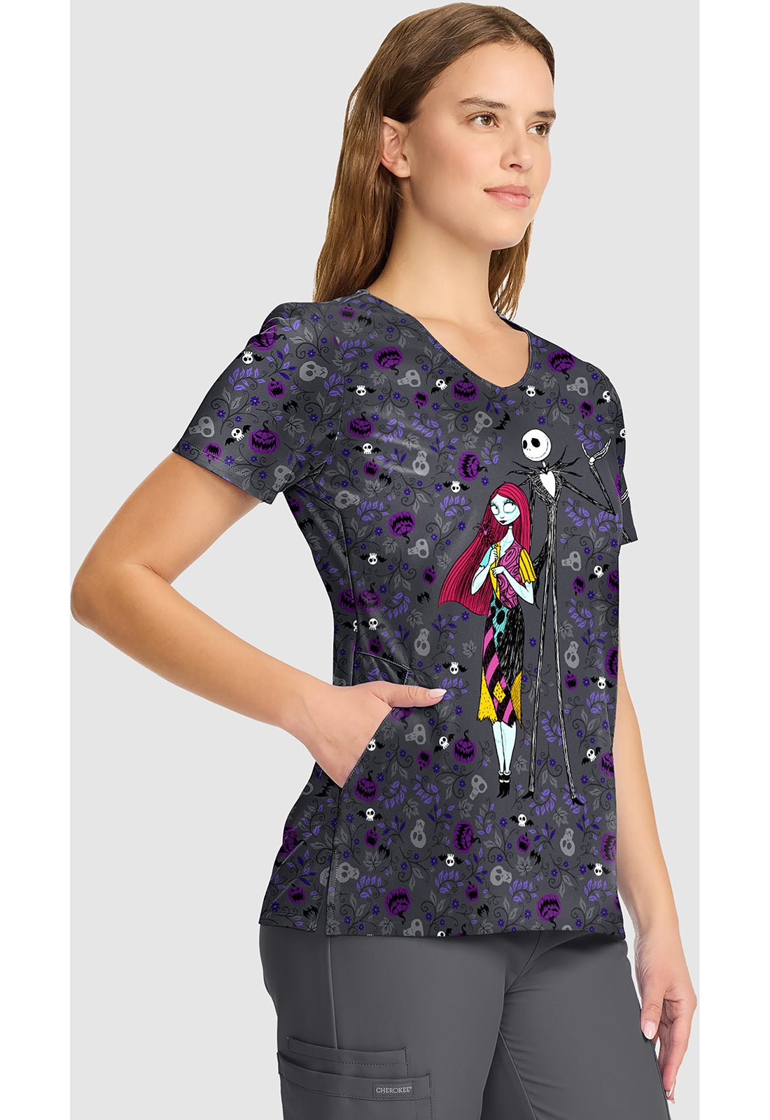 Nightmare Before Christmas Cherokee Tooniforms Disney V Neck Scrub Top TF626 NCFO - Scrubs Select
