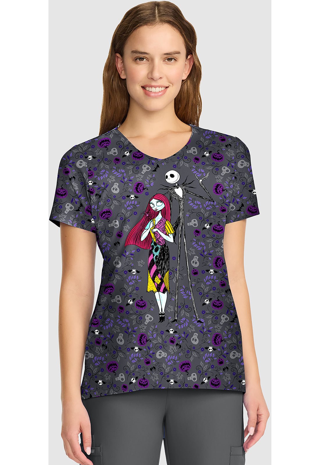 Nightmare Before Christmas Cherokee Tooniforms Disney V Neck Scrub Top TF626 NCFO - Scrubs Select