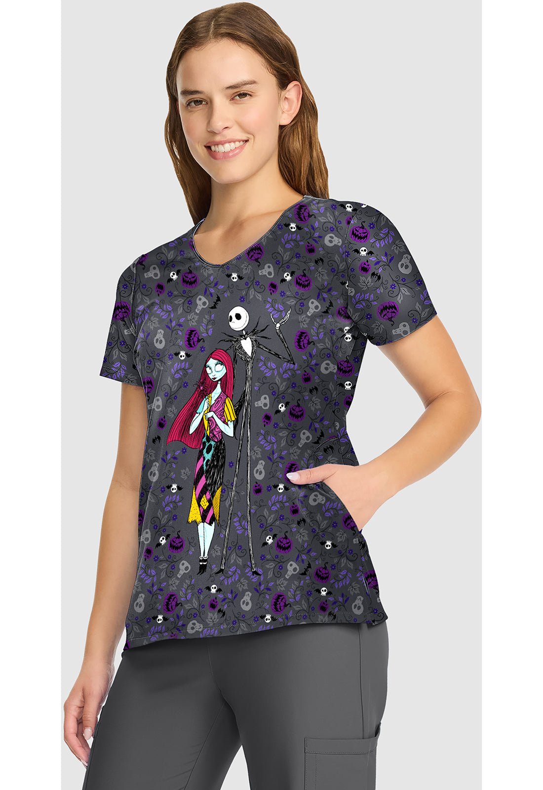 Nightmare Before Christmas Cherokee Tooniforms Disney V Neck Scrub Top TF626 NCFO - Scrubs Select