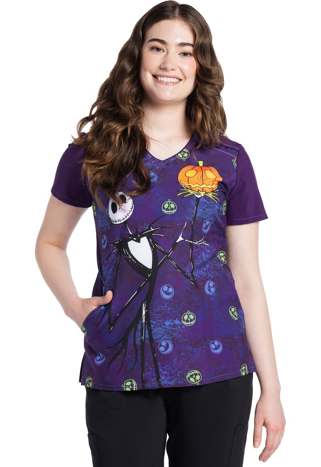 Nightmare Before Christmas Tooniforms Disney Licensed V Neck Scrub Top TF639 NCCK - Scrubs Select