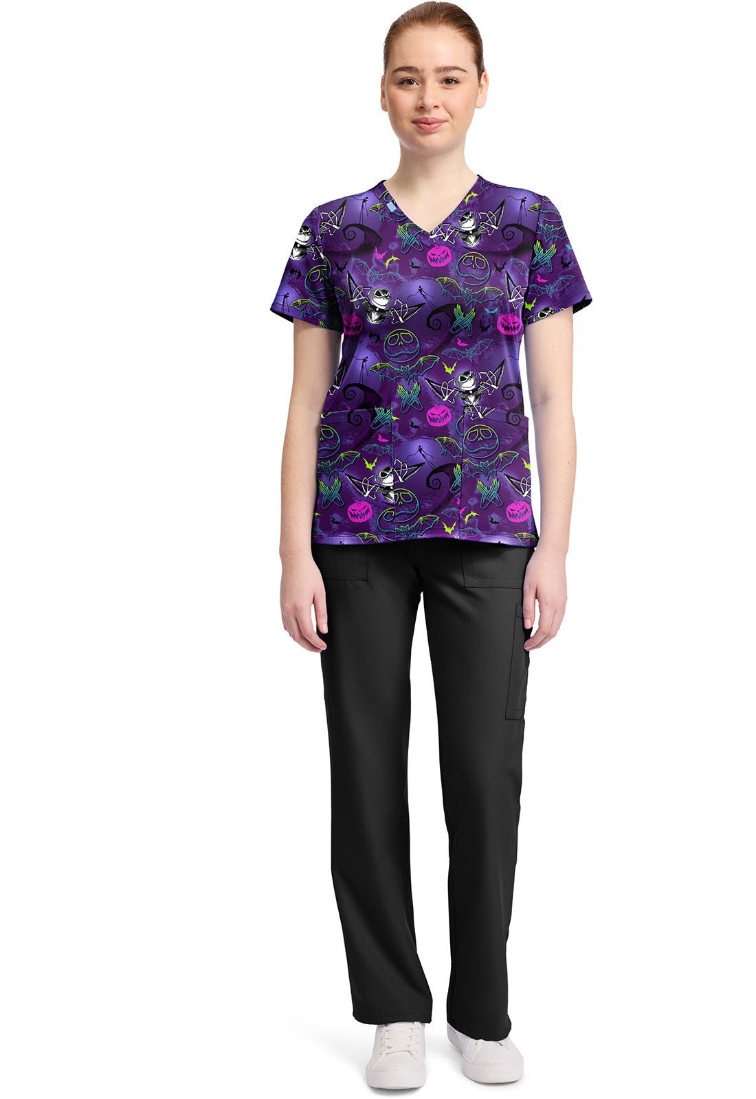 Nightmare Before Christmas Tooniforms Licensed Disney V Neck Scrub Top TF796 NCGL - Scrubs Select
