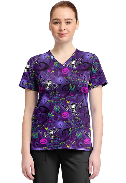 Nightmare Before Christmas Tooniforms Licensed Disney V Neck Scrub Top TF796 NCGL - Scrubs Select