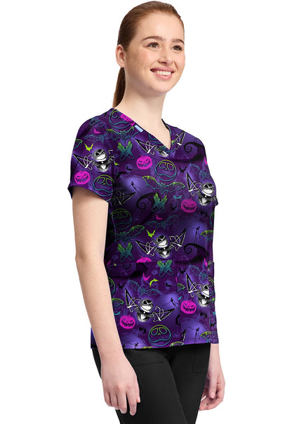 Nightmare Before Christmas Tooniforms Licensed Disney V Neck Scrub Top TF796 NCGL - Scrubs Select