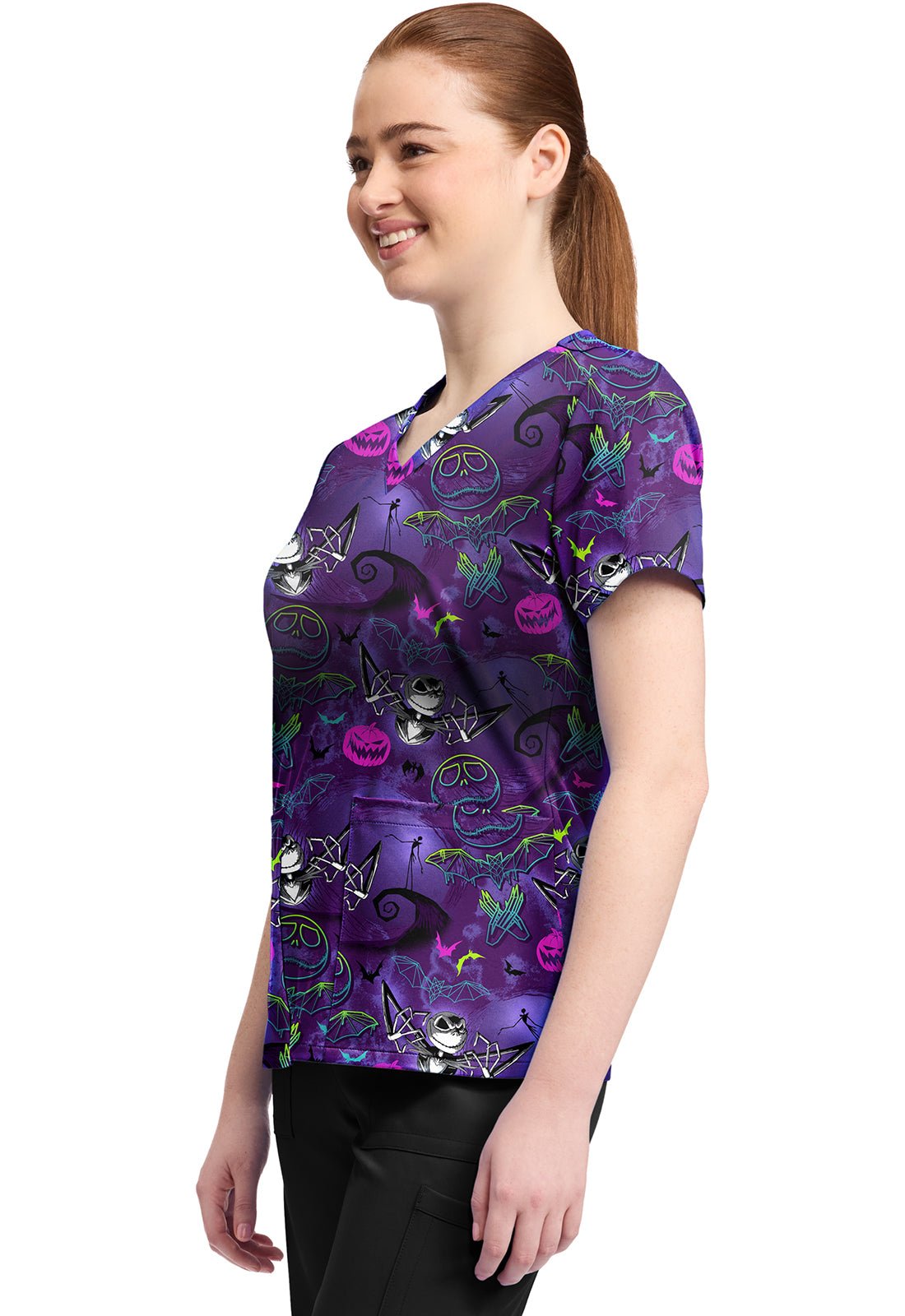 Nightmare Before Christmas Tooniforms Licensed Disney V Neck Scrub Top TF796 NCGL - Scrubs Select