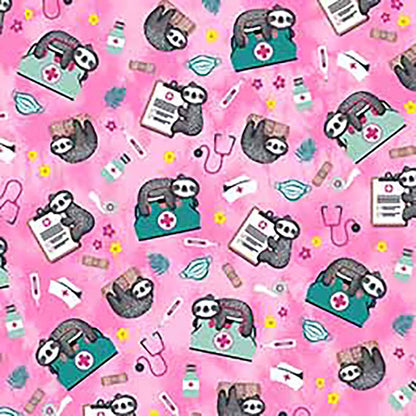 Nurse Sloth Cherokee Print V Neck Scrub Top CK856 NUSH - Scrubs Select