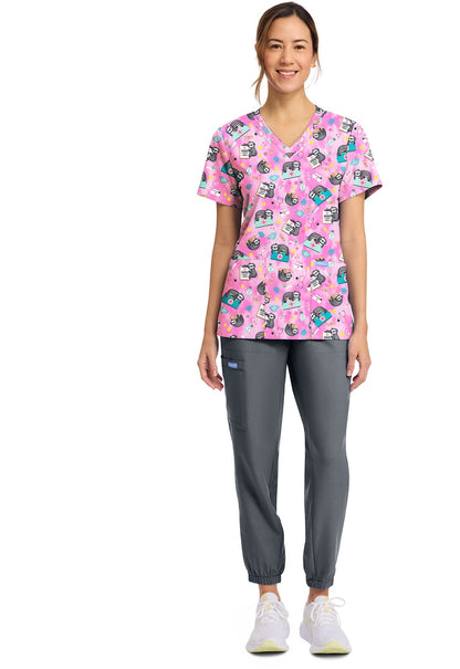 Nurse Sloth Cherokee Print V Neck Scrub Top CK856 NUSH - Scrubs Select