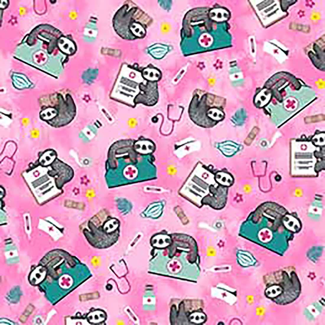 Nurse Sloth Cherokee Print V Neck Scrub Top CK856 NUSH - Scrubs Select