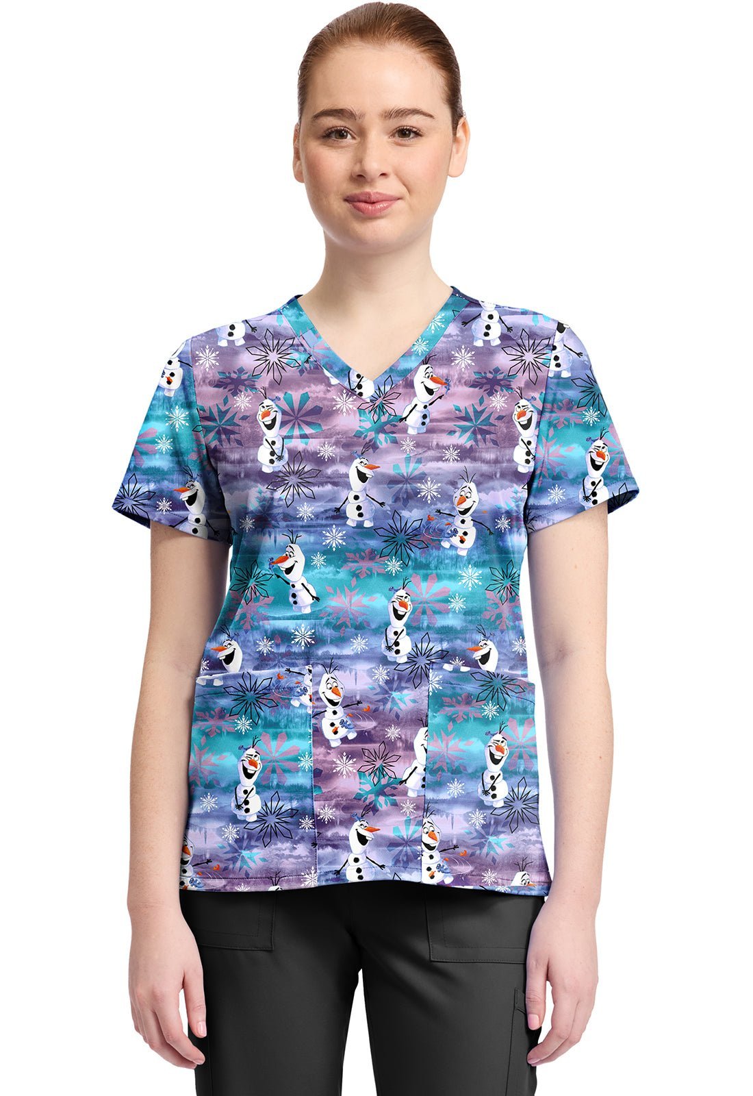 Olaf Tooniforms Licensed Disney Frozen V Neck Scrub Top TF796 FZLA - Scrubs Select