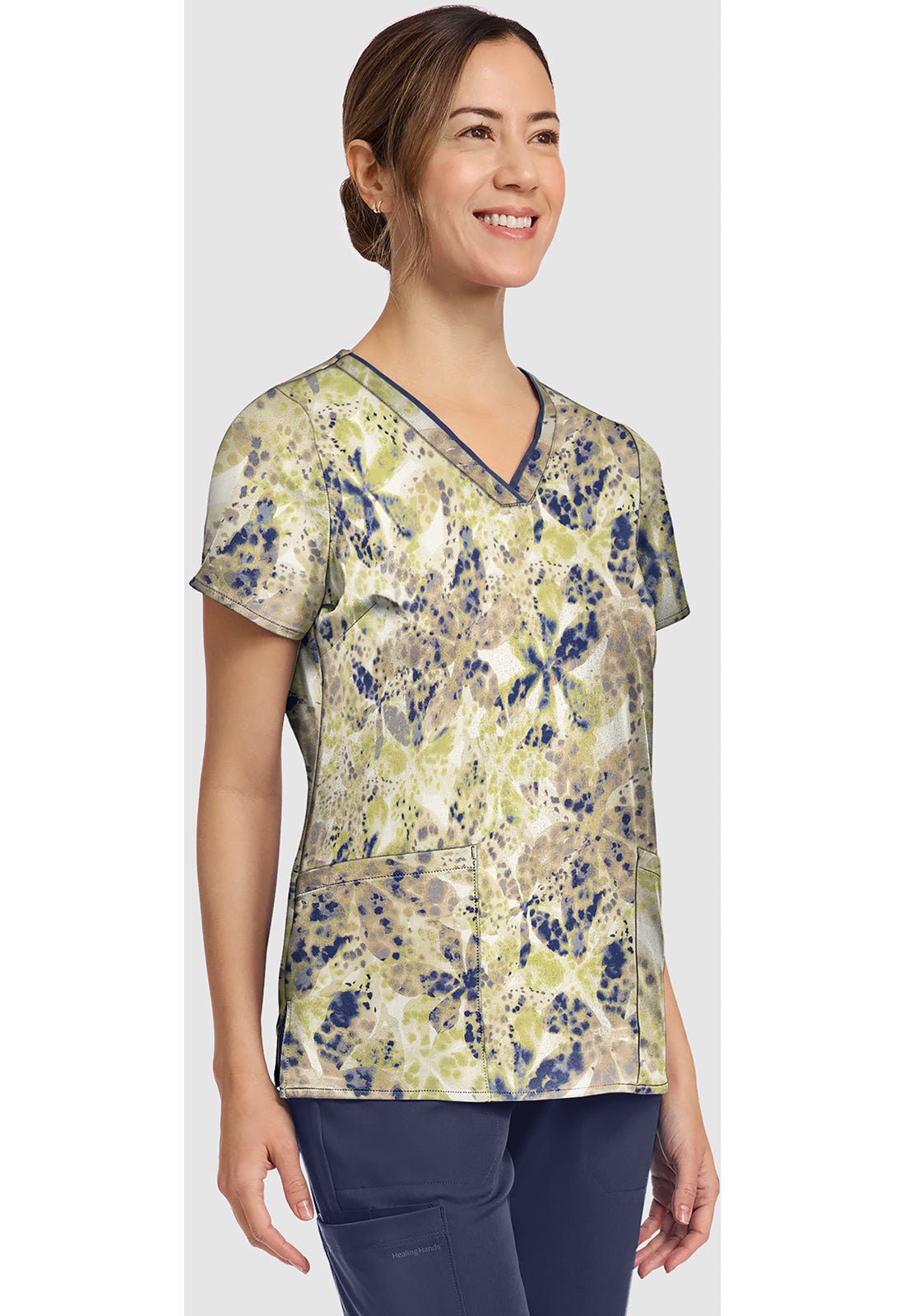 Orchid Rain Healing Hands Amanda Print Scrub V Neck Top HH910 ORRN - Scrubs Select