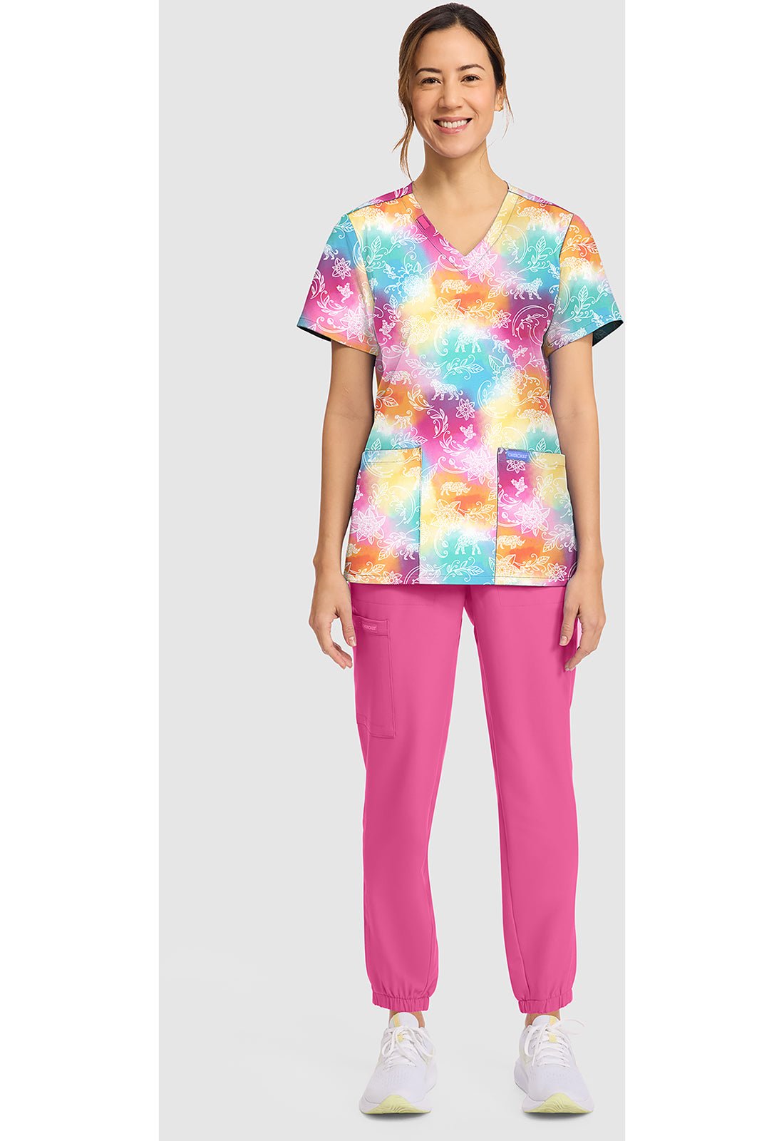 Ornate Jungle Cherokee Print V-Neck Scrub Top CK856 ONJL - Scrubs Select