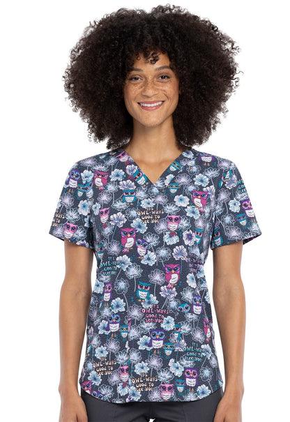 Owl Cherokee Print V Neck Scrub Top CK662 OWSU - Scrubs Select