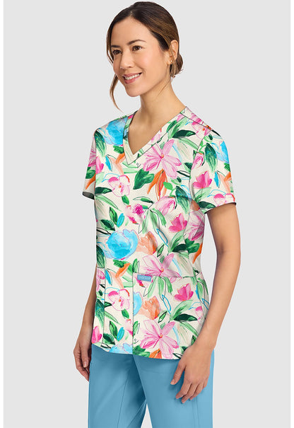 Painterly Floral Cherokee Scrubs Print V Neck Top CK856 PLFR - Scrubs Select