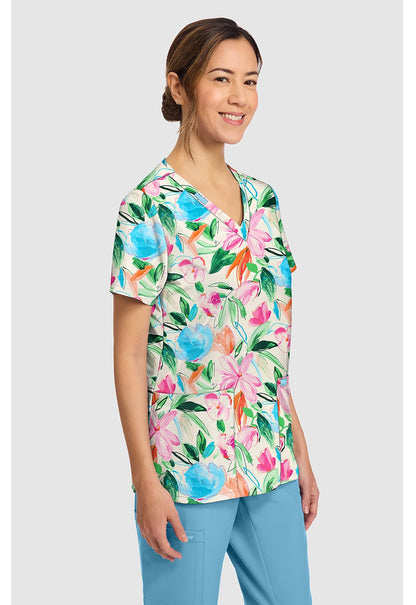 Painterly Floral Cherokee Scrubs Print V Neck Top CK856 PLFR - Scrubs Select