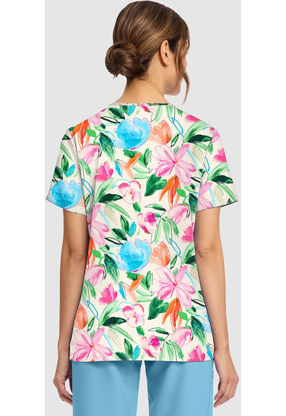 Painterly Floral Cherokee Scrubs Print V Neck Top CK856 PLFR - Scrubs Select
