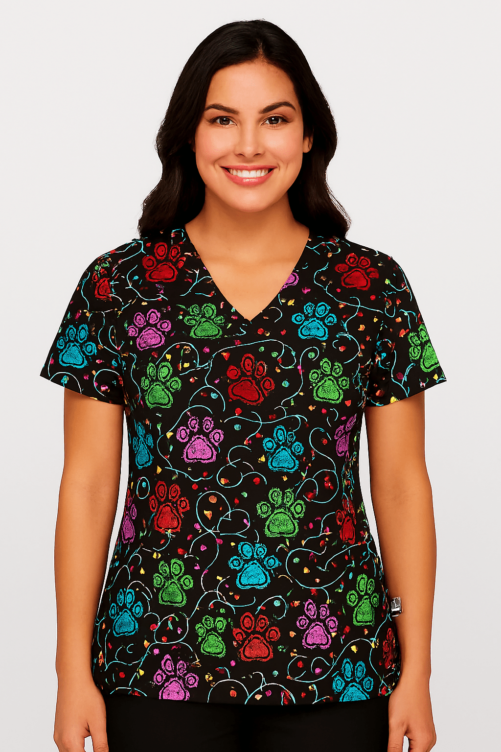 Pawfect Lights Zavate Print Christmas Scrub V Neck Top 1054 PWLT - Scrubs Select